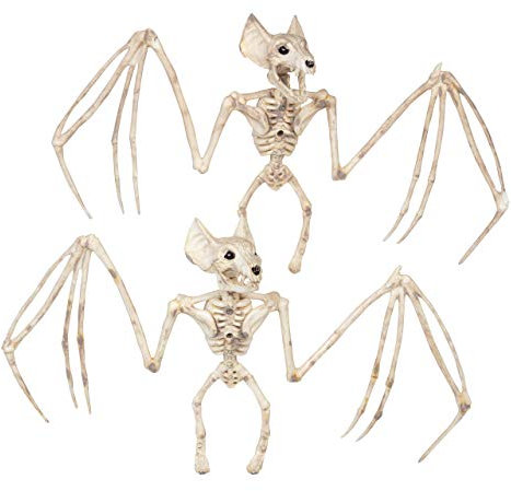 Romote Halloween Tierisches Skelett Decration Horrible Bat Skeleton Simulation Bat Modell Vivid Bat Knochen Halloween Props Scary Tierisches Skelett Für Halloween-Dekor 2Er-Set