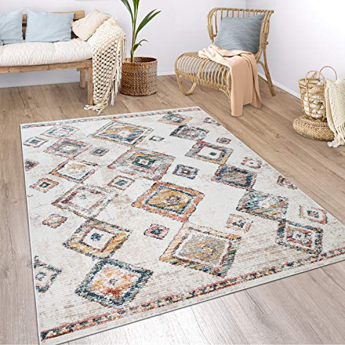 Paco Home Teppich Wohnzimmer Boho Ethno Marokkanische Muster Moderner Kurzflor Mit Struktur In Bunt Beige, Grösse:80x150 cm, Farbe:Bunt 2