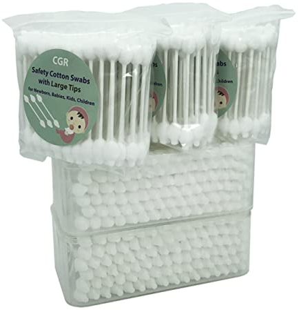 400St CGR Baby-Sicherheitswattestäbchen mit großen Spitzen für Neugeborene, Babys, Kinder, 100% Bio-Baumwolle, weiße Papierstäbchen, insgesamt 5 Packungen mit 80 Tupfer(2 Boxen und 3 Beutel)
