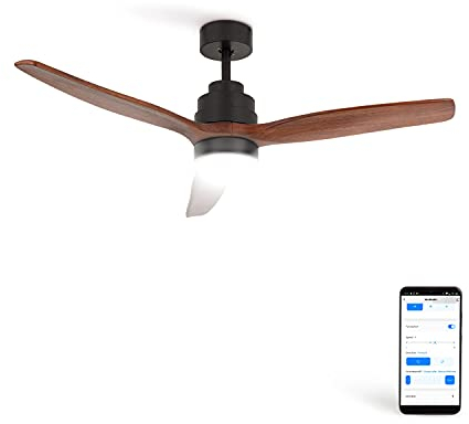 CREATE / WINDSTYLANCE DC/Ventilador de techo con luz negro aspas madera oscura con Wifi y mando / 40W, Silencioso, Ø132 cm, 6 velocidades, temporizador, verano-invierno, doble altura, motor DC