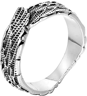 HIJONES Herren Damen Jahrgang Doppelt Engel Feder Flügel Ring aus Edelstahl Hochzeit Versprechen Schmuck Silber Größe 57