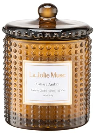 LA JOLIE MUSE Sahara Amber Scented Candle | Bergamot, Clove & Amber | 10 oz Soy Candle | Natural Soy Wax | 55 Hours Clean Burn | Gift-Ready for Cozy Nights | Elevated Home Décor