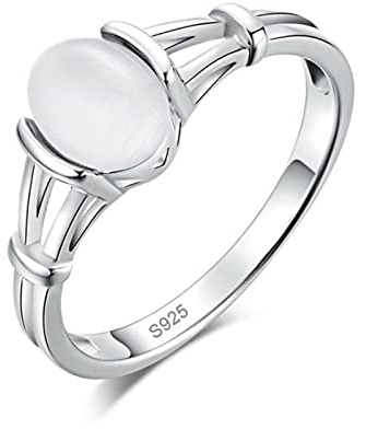 LOKILOKI Weiß & Blau Mondstein Solid Silber Farbringe Twilight Bella Ehering Reines Silber Vintage Schmuck Damen