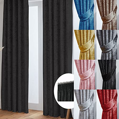 John Aird Crushed Velvet Fully Lined Pencil Pleat Curtains (Black, 90 Wide x 108 Drop)