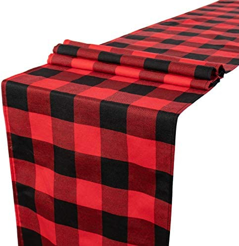 Chemin de Table à Carreaux Buffalo 14x108 Pouces Chemin de Table de Noël à Carreaux Rouge et Noir Vichy Chemin de Table décor d’Halloween