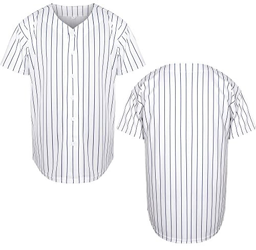 MESOSPERO Herren Baseball-Trikot, unifarben, Hipster-Trikot, S-3XL, Blaue Blanko-Streifen, Klein