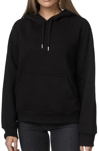 Smith & Solo Hoodie Damen – Kapuzenpullover Frauen Baumwolle Long, mit Kapuze Pullover Sweatshirt Rundhals, Slim Fit Freizeit Sport Langarmshirt, Training - Pulli Streetwear (L, Schwarz)