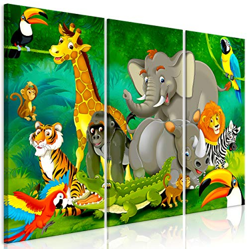decomonkey Akustikbild Premium Tiere Kinderzimmer 135x90 cm 3 Teilig Kunst Akustikpaneele Akustikdämmung Schallschlucker Schallabsorber Schalldämmung Akustikplatten Bunt Dschungel