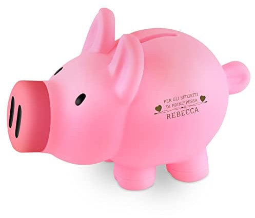 Maverton Salvadanaio Maialino - Rosa - Personalizzato con Incisione Laser - 8x10x12 cm - in Polietilene - Apribile - Salvadanaio - per la bambina - Sfizietti