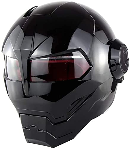 Herren Motorradhelm, Fullface Helm Klapphelm Iron Man Motorradhelm Retro Full Helm Jethelm Offroad Four Seasons ECE Certification Brain Cap Helm 2,XL=61-62CM