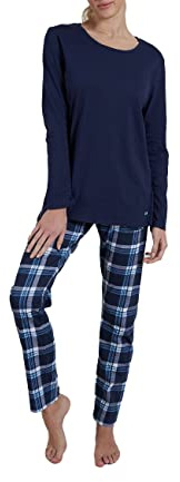 Götzburg Damen Schlafanzug Langarm - 100% Baumwolle, Pyjama-Set mit Karierter Pyjamahose