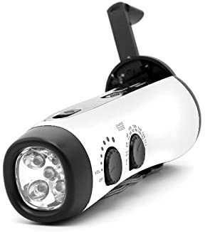 RONGJJ Radio Energia Solare di Emergenza, Radio Dinamo con Ricarica Manuale Powerbank con AM/FM, Radio Torcia Dinamo per Emergenza Domestica E da Campeggio, White, A