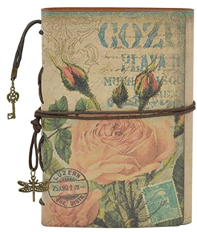 NectaRoy Retro Vintage Leather Writing Journal Notebook, European Style Spiral Bound Loose-leaf Refillable Daily Sketchbook Diary Traveler with Blank Inserts and Zipper Pocket, 185x130mm