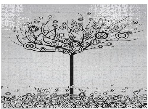 ABAKUHAUS Baum des Lebens Puzzle, Kreisförmige Blätter, Heirloom-Qualität lustige Aktivität für die Familie langlebiger Karton, 1000 Stücke, Schwarz-Weiss