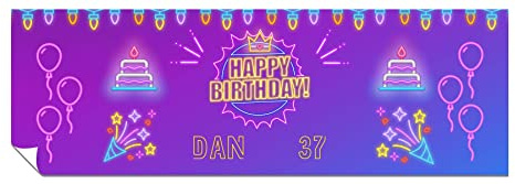 Personalised Birthday Banner, Add Name and Age, Neon Party Poster | Happy Birthday Wall Decoration for Women, for Men, Heavyweight Paper, Vivid Print, Custom 6ft x 2ft, Him or Her