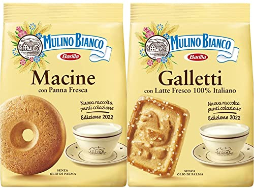 Mulino Bianco Biscotti Frollini Macine con Panna Fresca, Colazione Ricca di Gusto, 800g & Biscotti Frollini Galletti, Colazione Ricca di Gusto, 800g
