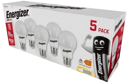 Energizer GLS E27 LED Bulb Warm White E27 Screw Bulb Equivalent of 60W Incandescent. Perfect for Replacing Large Edison Screw in Light Bulb Pack of 5