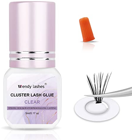 Cluster Lash Glue 5ML for Cluster Eyelash Extensions Clear Individual Eyelash Glue Latex Free Lash Glue for Individual Lashes Traceless Clear Lash Glue for Individual Application