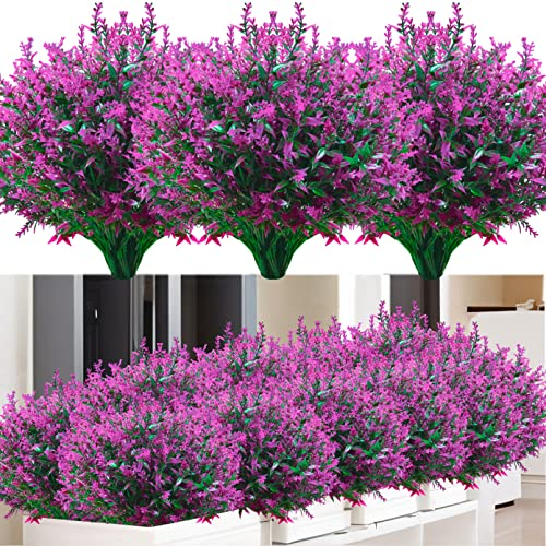 Kinisty Kunstblumen für Außen 12 Bündel Lavendel Künstliche Blumen Wetterfeste Balkonpflanzen Künstliche Pflanzen Büsche für Outdoor Indoor Balkon Balkonkasten Blumenkasten, Fuchsie