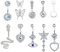 Milacolato 14G Bauchnabel Piercing Ring Belly Bar Kit Chirurgenstahl Edelstahl Dangle Bauchnabelpiercing Schmuck Lange Kette CZ Mondstein Schlange Herz Schmetterling Bauchnabel Pack Silber
