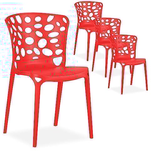Homestyle4u 2460, Gartenstühle stapelbar 4er Set Rot Modern Kunststoff Outdoor Stuhl Balkonstuhl