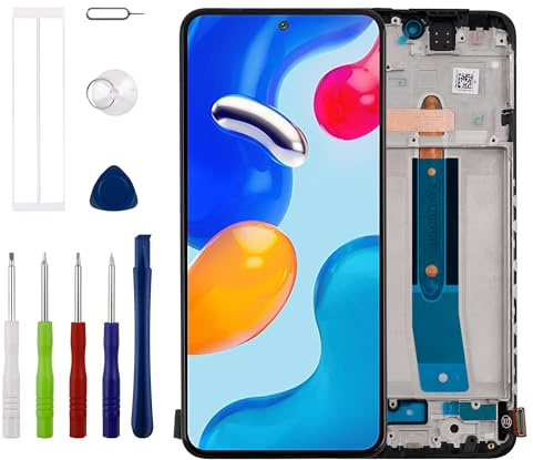 Duotipa [Soporta huellas dactilares] [Con marco] Nuevo montaje de digitalizador de pantalla táctil OLED para Redmi Note 11S 4G/Poco M4 Pro con herramientas de reparación técnicas, color negro