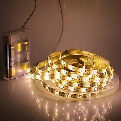 HEGEHE Batteriebetriebene LED-Lichterkette, 60 LEDs/m unter dem Schrank, selbstklebende Lichtleiste für Treppe, Schrank, Küche, Camping, Briefkasten, Ecke DIY Dekoration (Warmweiß, 2M)