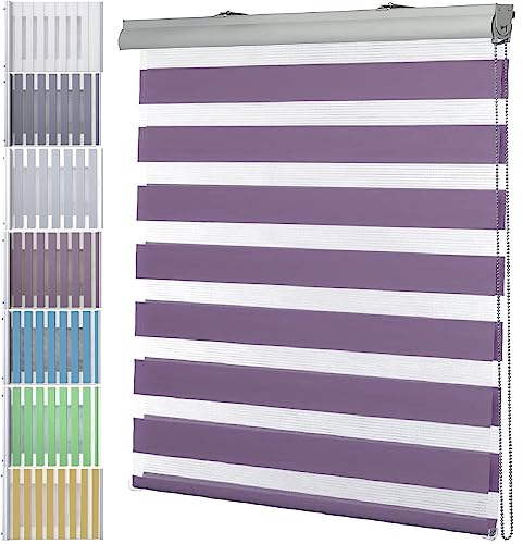 Jalousie Jalousette 85 x 240 cm Doppelter Stoff, durchscheinend Vertikaljalousie für Schlafzimmer Inkl. Aller Montage-Teile für Fenster und Türen, Küche, Lila