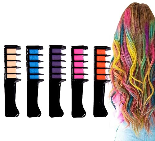 5 Stück Haarkreide Kamm, Haar Colorationen Temporäre, Haarfarbe für Kinder Mädchen, Instant Einmalige Haar Colorationen, Für Karneval, Cosplay, Party, Weihnachten, Halloween, Geburtstag (5 Farben)