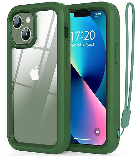 WXR for iPhone 13 mini/iPhone 12 mini, Soft Silicone Bumper & Crystal Clear Hard PC Back, Heavy Duty Protection, Wireless Charging Compatible, Green