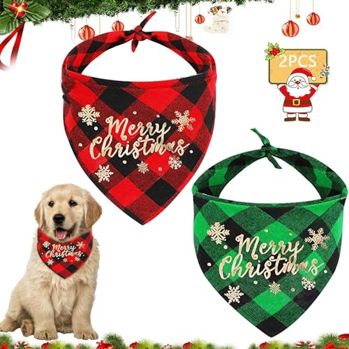 2 Stücke Weihnachtshund Bandanas, Haustier Bandana Schal, Dreieck Lätzchen, Weihnachts Haustier Kostüm Zubehör, Halstücher für Hunde und Katzen, Haustier Weihnachten Kostüm Dekoration