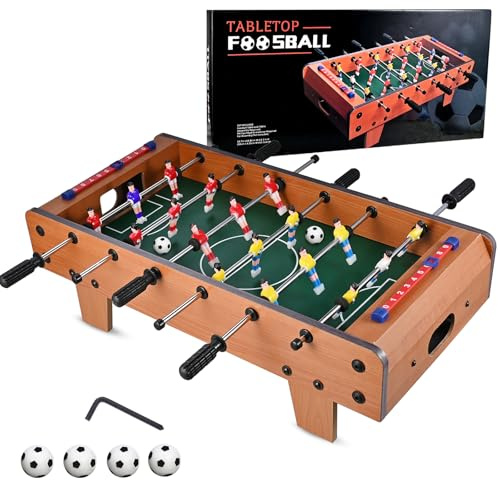 GOLDGE Tischkicker Kinder Kickertisch mit 4 Tischfussball, Kurzbeinig Mini Tischkicker - 50.5 x 24.5 x 15 cm, 6 Stangen Kicker Einfach zu Montieren