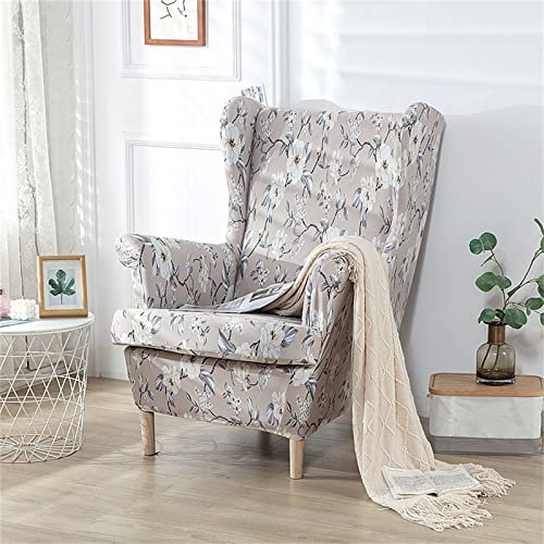 Hiseng Ohrensessel Überzug Stretch 2-Teilig, Sessel-Überwürfe Ohrensessel Schonbezüge Bezug, Nordisch Elastisch Sesselhusse Universal Tiger Stuhlbezug mit Armlehne Hohe Rückenlehne (Magnolienblüte)
