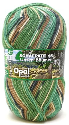 Opal Schafpate 15 Unter Bäumen Garn - Wollmischung, zum Stricken von warmen Socken, Pullovern, Mützen, Handschuhen und Schals, 11361 Grün, 1 x 100g