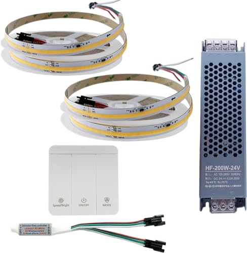 WS2811 Cob Fließendes Wasser fließt LED-Streifen Licht Pferderennen Jagd Band drahtlose Fernbedienung DC24V Leistung 20m 10m kompletten Satz (2x5M Strip+1x Controller +1x Power, 3000K)