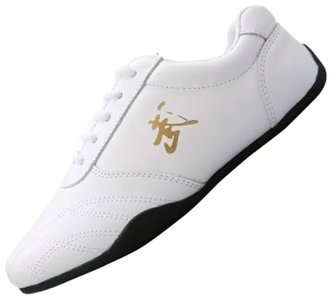 VIBLiSS Kampfsport Schuhe Für Frauen, Leichte Casual Qigong Sport Turnschuhe Anti-Rutsch Leder Kung Fu Taichi Trainer,Weiß,40 EU