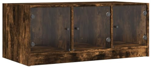 vidaXL Table Basse avec Portes en Verre, Bout de Canapé avec Rangement, Table d'Appoint, Meuble de Salon Salle de Séjour Intérieur, Moderne, Chêne Fumé