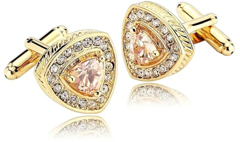 Manschettenknöpfe Edelstahl, Hemd Manschettenknöpfe Herren Weiß Gelb Dreieck Zirkonia Anzug Schmuck mit Geschenkbox