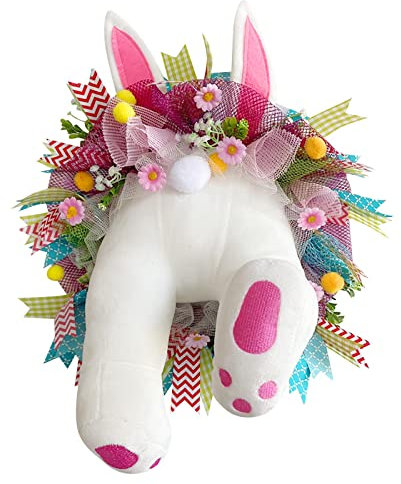 Osterkranz mit Hase Hintern Ohren, Ostern Kranz mit Hase Frühlingskranz Osterkranz Tür Willkommenskarte Türkranz an Der Haustür Verziert Beleuchtet Deko Frühling Osterhasen Wreath (E-015, One Size)