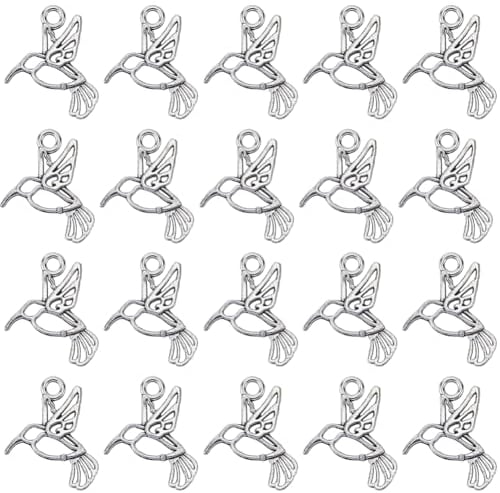 SUNNYCLUE 1 Box Mit 100 Vogelanhängern Große Menge Silberne Vogelanhänger Tibetische Legierung Hohl Kolibri Retro Mini Süßer Tieranhänger Zur Schmuckherstellung Charms Zubehör DIY Halskette Armband Oh