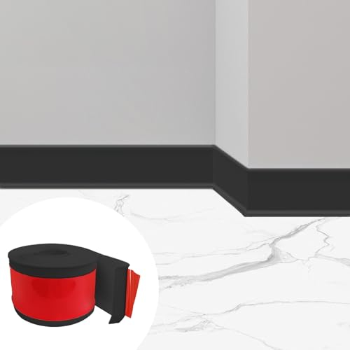 Plinthe souple autocollante 10 m, en PVC autocollant, largeur 10 cm, rail de transition, plinthes de sol, bande de skirting flexible, pour cuisine, salle de bain et salon (noir)