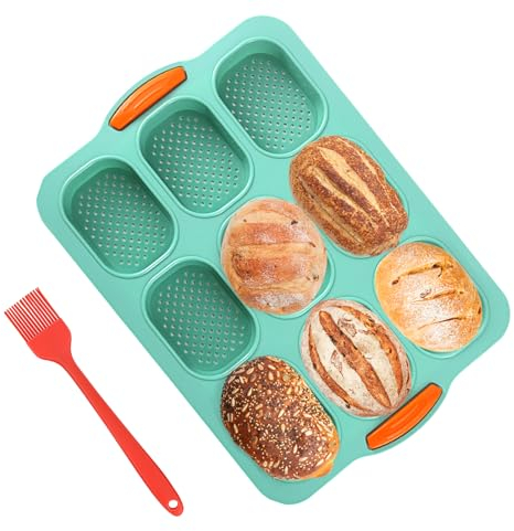 Powmag Brötchen Backform Silikon - Mini 9 Löcher Gärform Mit Silikonpinsel (Grün)