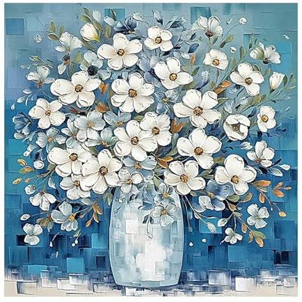 SHEGZHUC Diamond Painting Blumen Gänseblümchen Weiß 30x30cm Diamond Painting Blumen im Glas Diamond Painting Blumen in Vase Diamond Painting Vase Blumenstrauss Diamant Malerei Geschenk Wand Dekor Blau