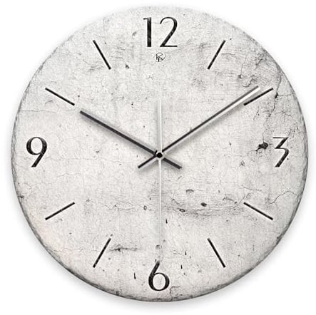 Kreative Feder Wanduhr „Marmor-Optik weiß“ aus Stein (Keramik) in Schiefer-Optik; Durchmesser 30cm; mit leisem Uhrwerk (Marmor-Optik weiß, leises Funkuhrwerk)