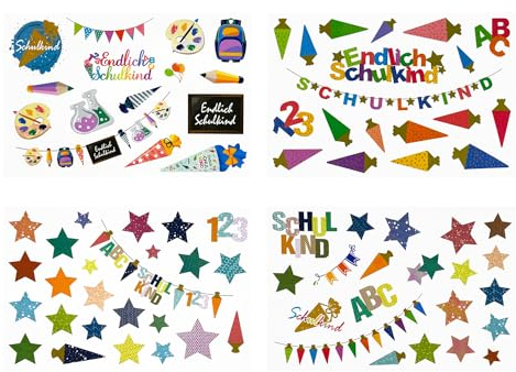 Oblique Unique® Schuleinführung Aufkleber Set Endlich Schulkind Schul Sticker Einschulung Deko Kinder Lernen Bunt