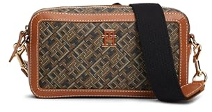Tommy Hilfiger Monogram Leather Crossbody Bag, Sac à bandoulière Femmes, Noir/Marron Clair, Taille Unique