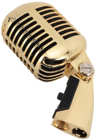 Microfono per Voce Dinamico retrò Classico, Microfono Direzionale Cardioide Vecchio Stile Vintage con Rack Rotante Autotensionante per Performance Dal , Studio (colore dorato)