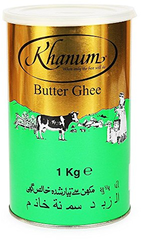 Khanum Reines Butterfett Ghee 1000g – Hochwertiges Butterfett zum Braten, Kochen & Backen | Perfekt zum Frittieren, hoher Rauchpunkt, ohne Zusatzstoffe mit Kajal-Aufkleber