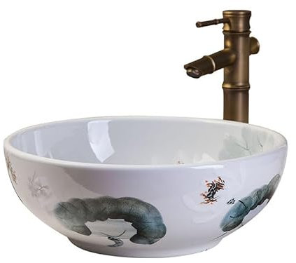 EPOTRDCV Vasque à Poser pour Salle de Bain Vasque à Poser Ronde rétro Vasque à Poser en céramique pour Salle de Bain Vasque à Poser créative pour Salle de bai
