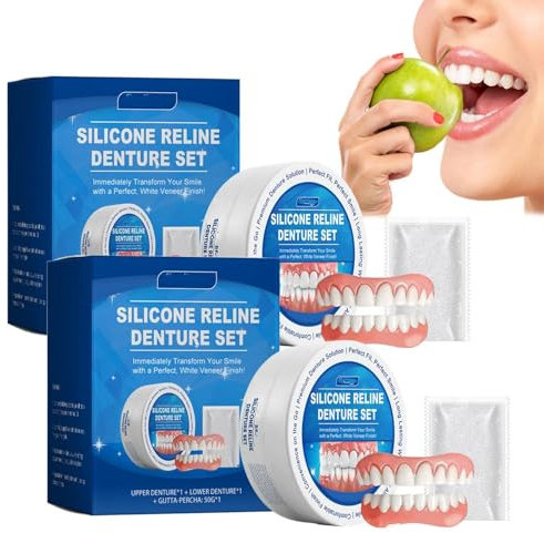 Bikenda Silicone Relief Denture Set, Kit De Relief Denture Souple, Adhésif Thermoplastique Pour Denture, Ajustement Précis Et Sensation Naturelle, Pour Toutes Les Occasions (2Set)